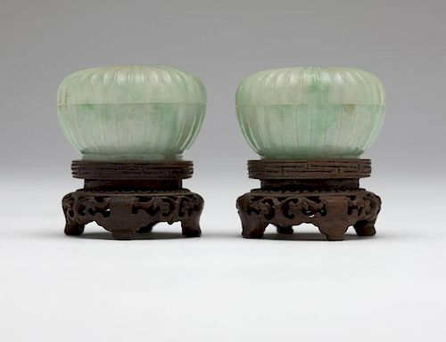 A pair of Chinese jadeite lidded ink boxes