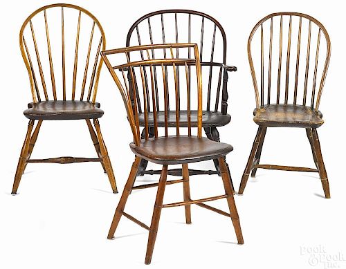 Four Pennsylvania Windsor chairs, 19th c., to inc