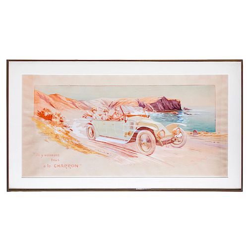 HAND COLORED FRENCH LITHOGRAPH, CHARRON AUTOMOBILE