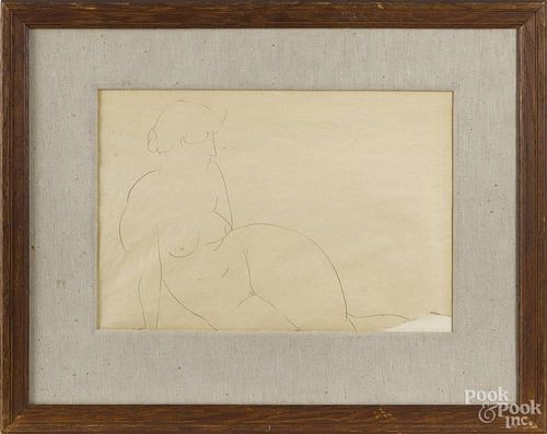 French, 20th c., pencil nude sketch, 10'' x 14 1/2''.