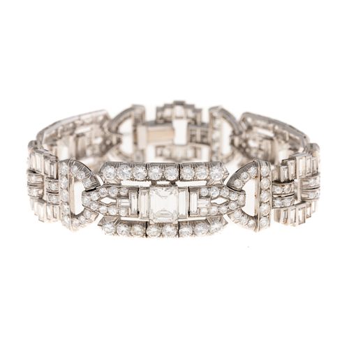 A Wide Art Deco 15ctw Diamond Bracelet in Platinum