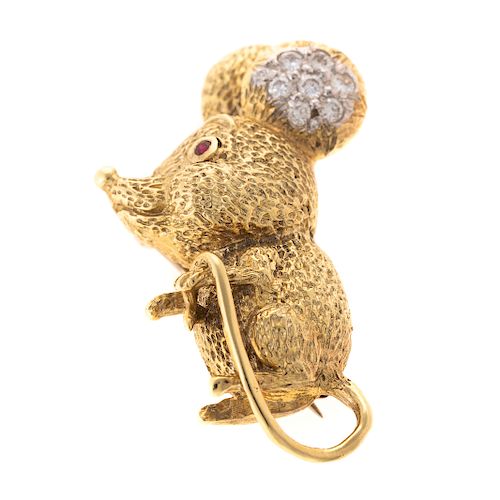 A Ladies 14K Mouse Pin/Pendant with Diamond Ear