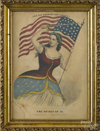 Currier and Ives color lithograph, titled The Spirit of '61, pub. 1861, 19'' x 13 1/2''.