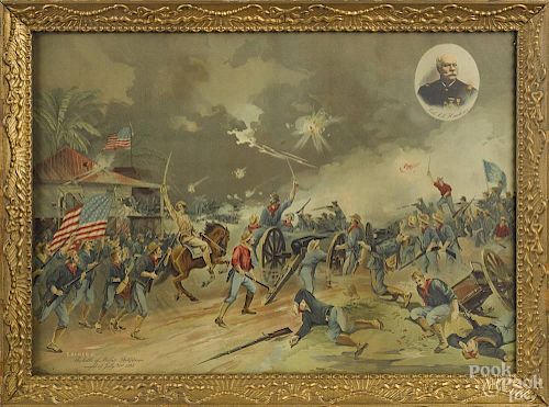 Chromolithograph, depicting the Battle of Malate, Philippines, 19 1/2'' x 27''.