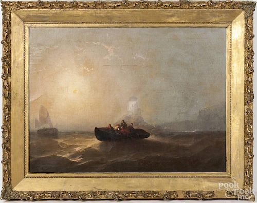 Oil on canvas seascape, late 19th c., signed E. Rowland, 28'' x 38''.