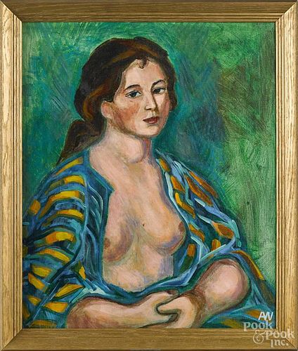 Arnold Wood (Canadian 1930-1993), oil on board, titled Modern Venus, initialed lower right