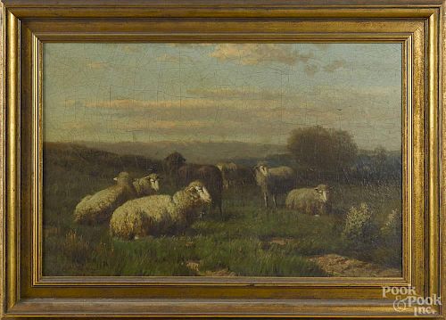 Henry W. Whiting (American 1841-1905), oil on canvas landscape with sheep, signed lower left