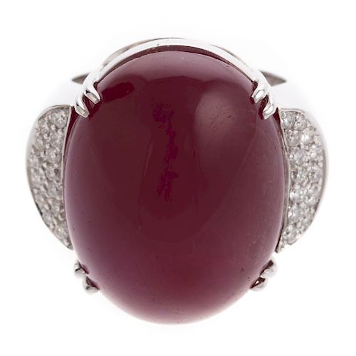 A 56.22ct Unheated Ruby Ring with Diamonds in 14K