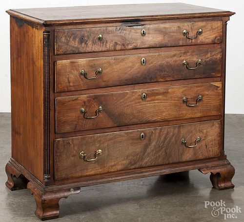 Pennsylvania Chippendale walnut chest of drawers, ca. 1770, with reeded quarter columns, 36'' h.