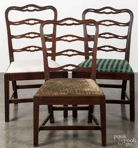 Assembled set of nine Chippendale walnut ribbonback dining chairs, late 18th c.