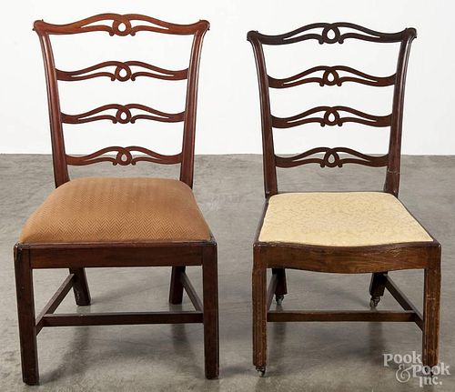 Assembled set of five Chippendale walnut ribbonback dining chairs, late 18th c.
