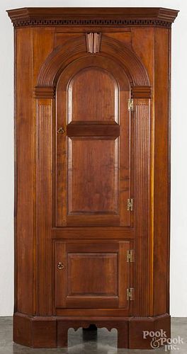 Chippendale style cherry corner cupboard made from period and non-period elements, 83 1/2'' h., 39'' w.