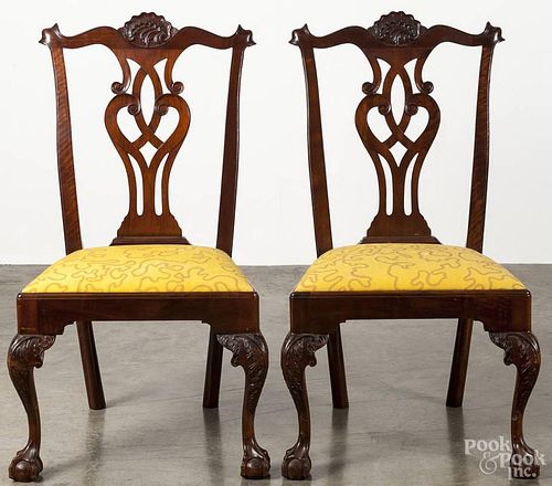 Pair of Centennial Chippendale walnut dining chairs, late 19th c.