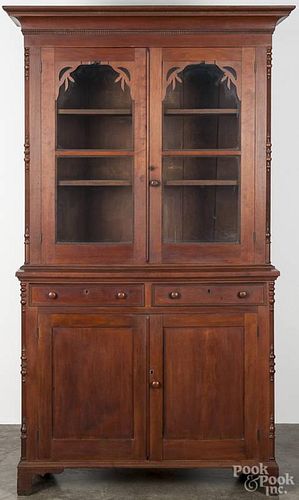 Victorian walnut Dutch cupboard, 19th c., in two parts, 85 1/4'' h., 43 1/2'' w.