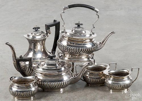 English six-piece George III style silver plated Crafton tea service, 20th c., by Gentry