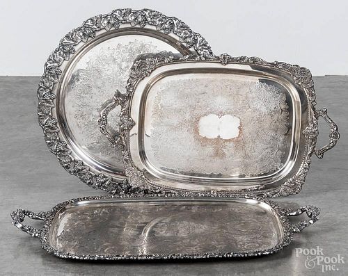 Two Old Sheffield Plate footed serving platters, 20th c., bearing the mark Goldfeder Silver Co.
