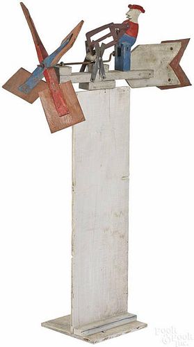 Painted wood and sheet iron whirligig, 26'' l.