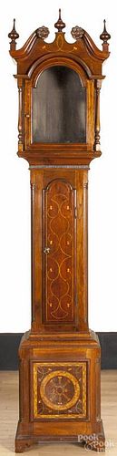 Cabinet made Chippendale style tall clock case, 20th c., with line and berry inlay, 96 1/2'' h.