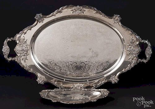 Two Wallace silver plated serving trays, 20th c., in the Christopher Wren pattern, 31'' l., 19'' w.
