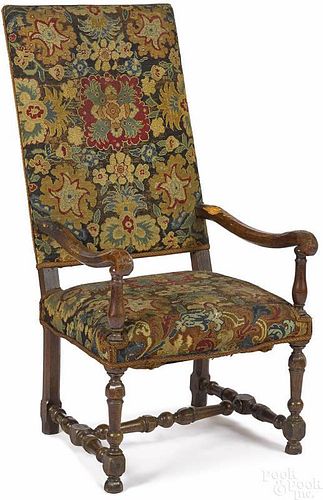 George I walnut open armchair, ca. 1700, with nee