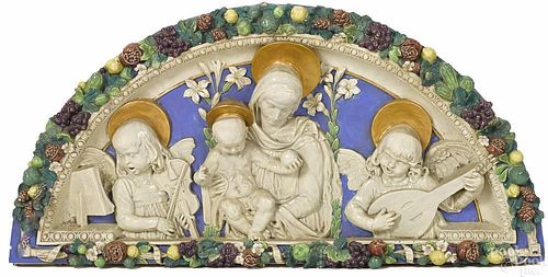Italian pottery tympanum of the Mother and Child,
