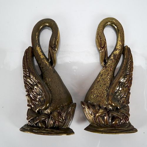 Pair Bronze Swan Door Stops