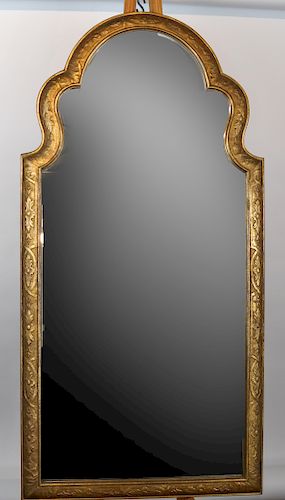 Gilt Wood Arch Top Beveled Mirror