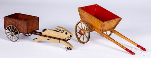 Victor Toy Co, painted wood rabbit cart pull toy, etc.