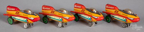Four Japanese battery operated Winner rocket toys
