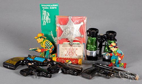 Group of tin cap guns and noise makers, etc.