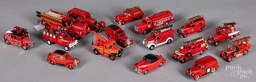 Eighteen scale model fire vehicles