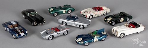 Seven scale model cars