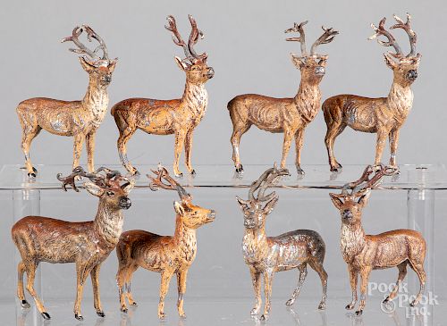 Eight German cast metal reindeer
