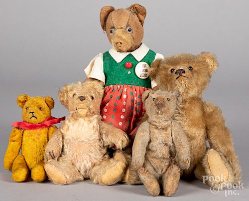 Five vintage teddy bears