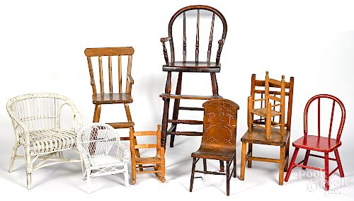 Nine child's and doll's chairs