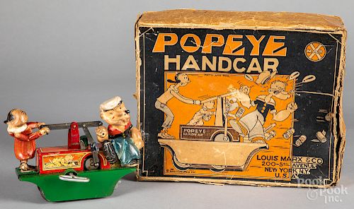 Marx Popeye tin lithograph wind-up handcar