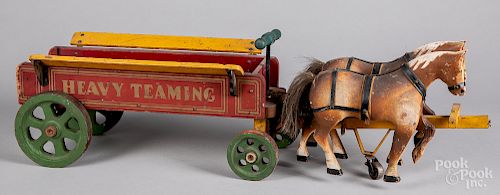 Drive 'em painted wood Heavy Teaming toy wagon,