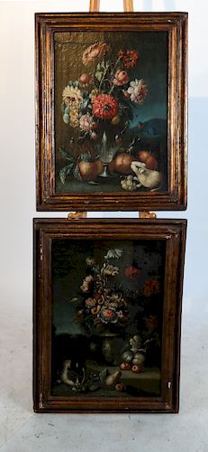 Pair of Antique Floral Still Life Paintings