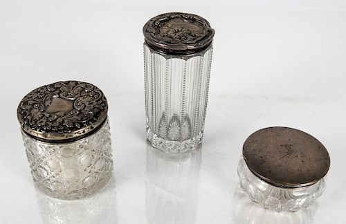 Three Sterling Silver & Glass Vanity Articles