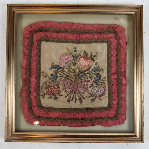 Framed Embroidered Textile Pillowcase