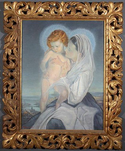 BEAUTIFUL MADONNA AND CHILD PAINTING, SIGNED