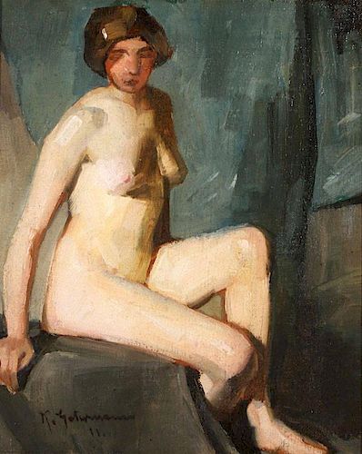 FEMALE NUDE PAINTING, SIGNED & DATED 1911
