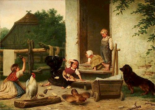 CUTE DUTCH SIGNED CHILDRENS PAINTING, DATED 1868