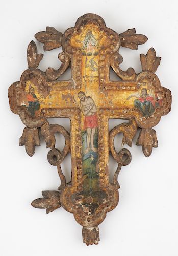 Greek Double-Sided Processional Icon of the Crucifixion, Crete