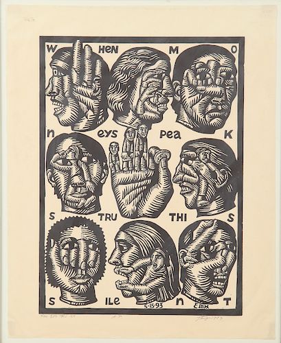 Peter Gourfain (American, b.1934) Woodcut Print