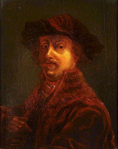 OIL ON WOOD REMBRANDT STYLE PAINTING, 19TH C.