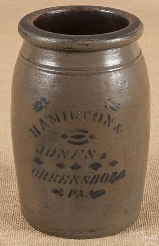 Stoneware crock, 19th c., inscribed Hamilton & J