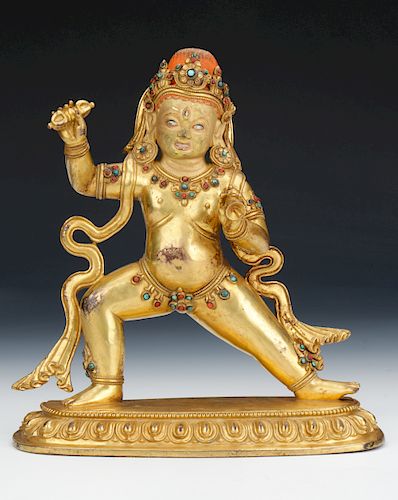 Sino-Tibetan Gilt Bronze Figure of Vajrapani 