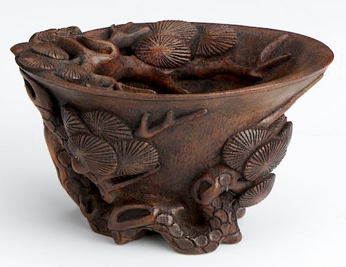 Chinese Carved Wood Libation Cup