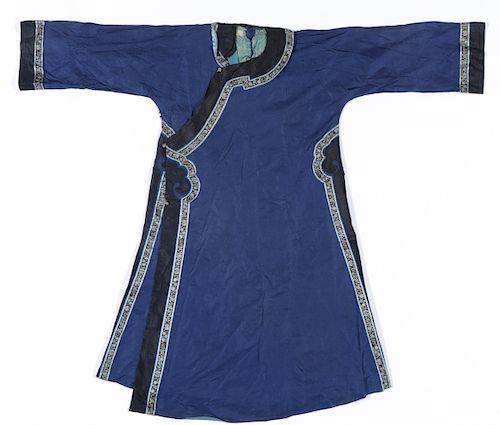 Antique Chinese Blue Silk Robe